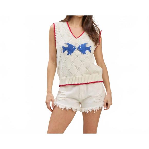NEW THE SALTWATER COLLECTIVE gone fishing sweater tank in cream - Picture 1 of 4